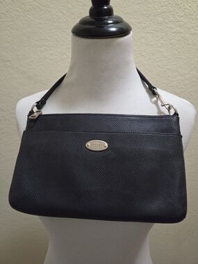 Coach Black Leather Shoulder Bag/Wristlet with Silver Hardware